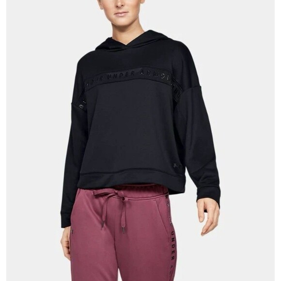 Under Armour Women's French Terry Hoodie Monochrome Embossed Logo Sporty Boxy XL - Picture 1 of 8